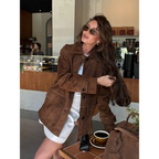 Dark Brown Single-Breasted Suede Jacket