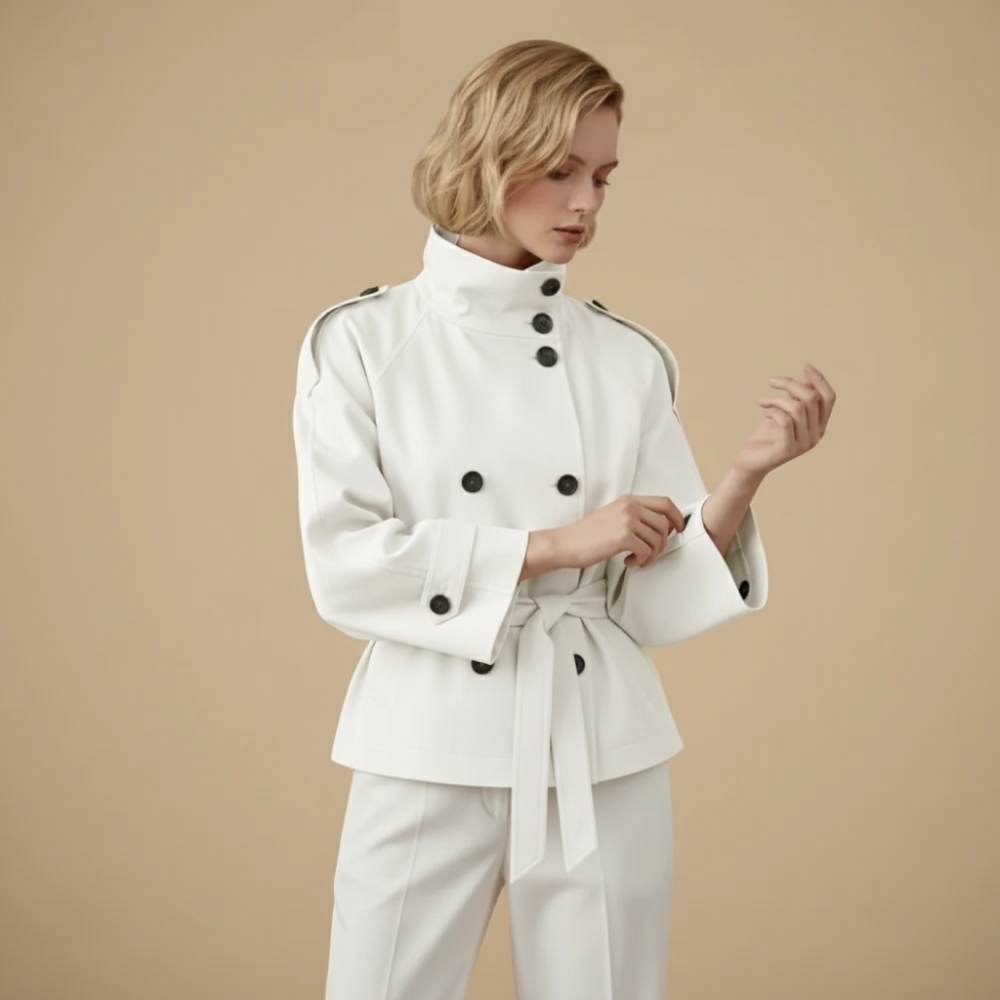 Women's belted waist cropped trench jacket