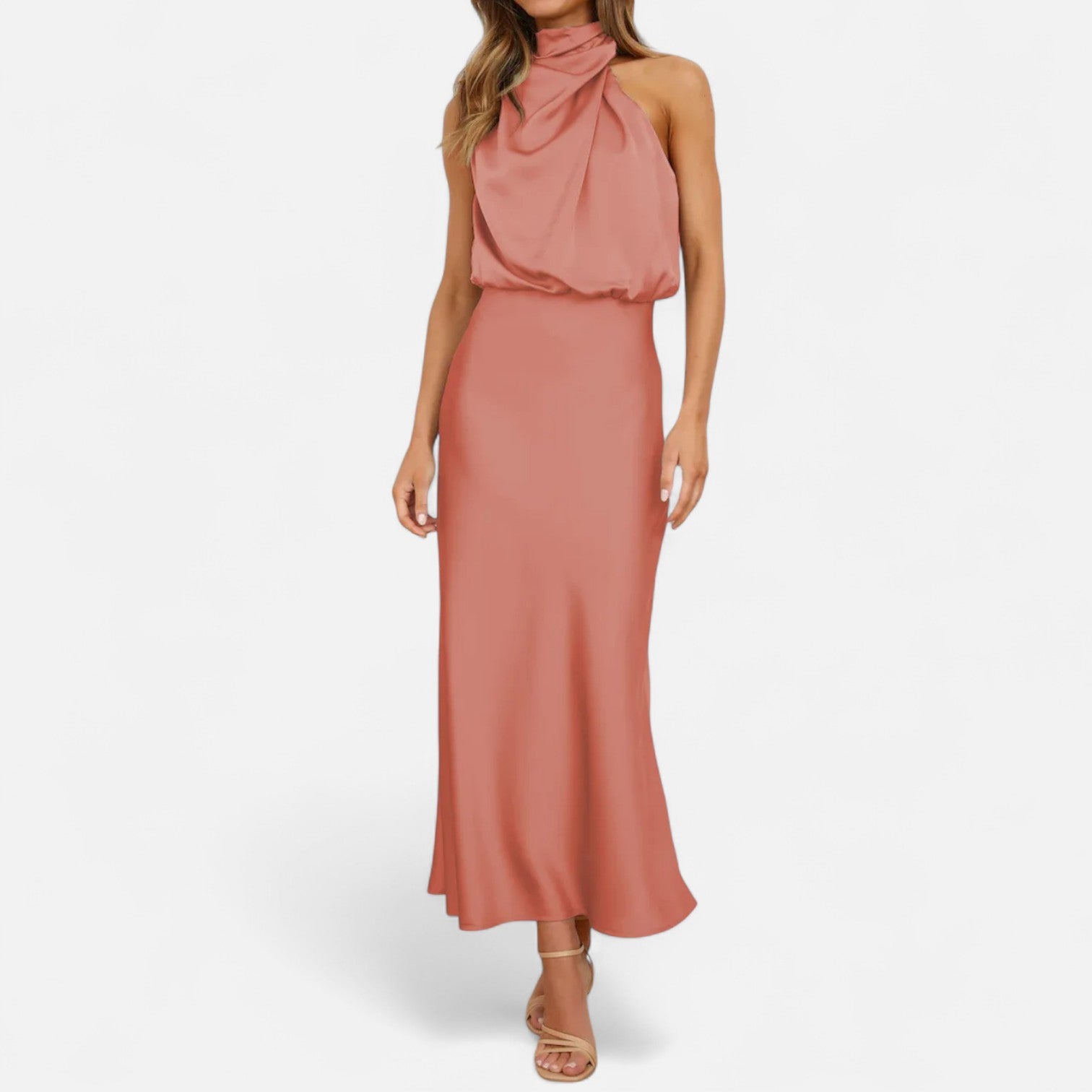 Isla Draped Halter Maxi Dress | Sleeveless Solid Dress