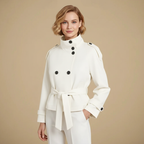 Women's belted waist cropped trench jacket