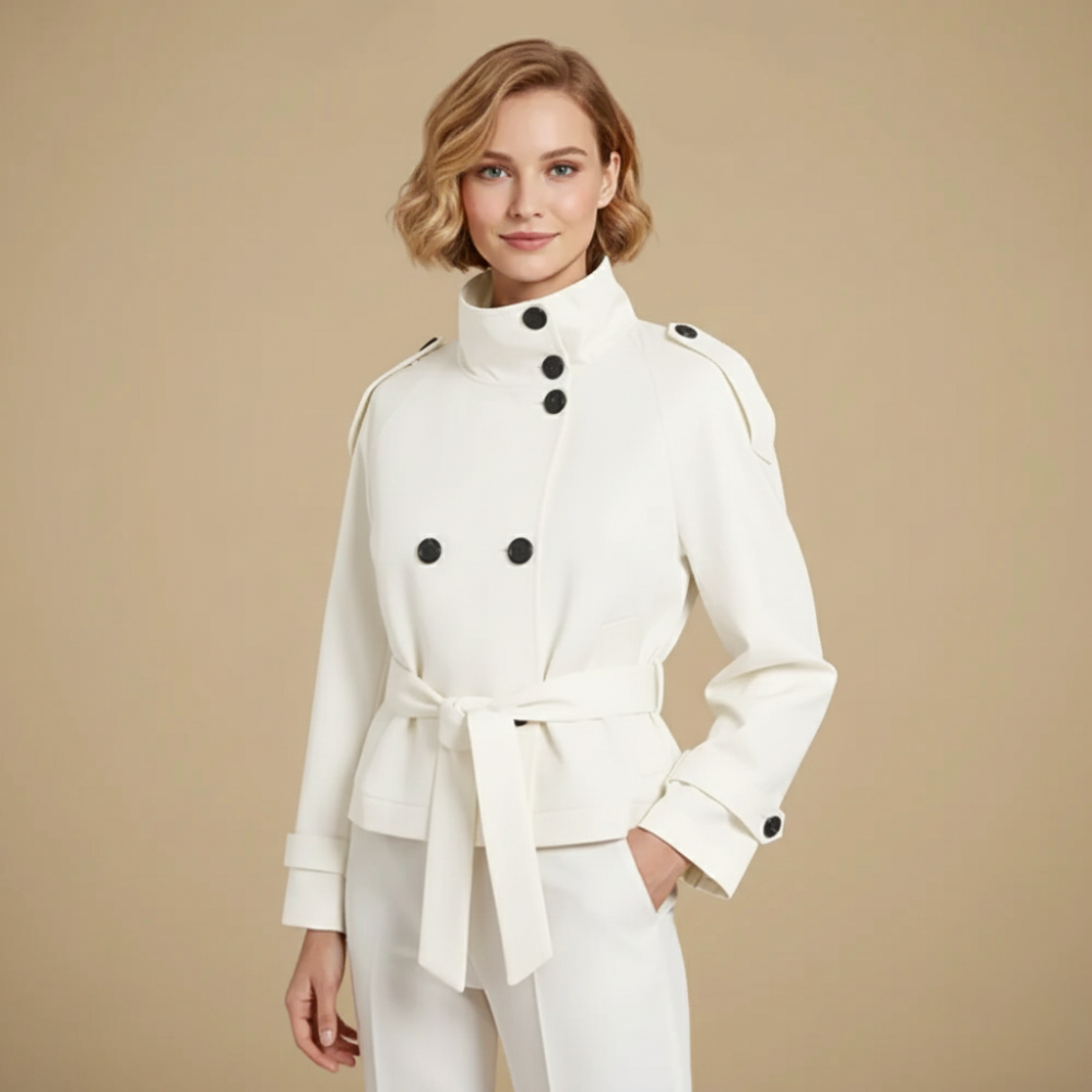 Women's belted waist cropped trench jacket