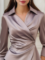Isla Regular Fit Blouse | Collared V-Neck Button Detail Blouse