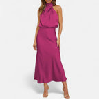 Isla Draped Halter Maxi Dress | Sleeveless Solid Dress