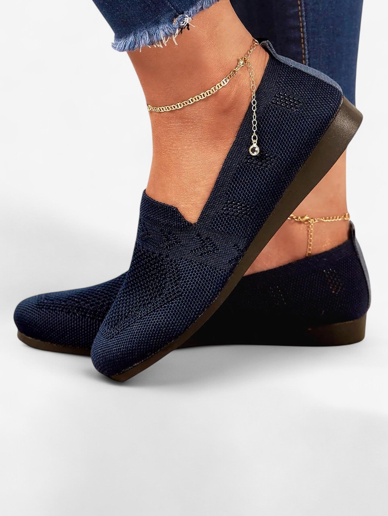Isla Knit Geometric Flats Loafers | Slip-On Flats Loafers