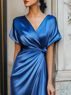 Freya Draped Maxi Dress | Ruched V-Neck Raglan Sleeve Dress