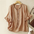 Relaxed Fit Embroidered Ruffle Sleeve Blouse for Women – Stylish Casual Comfort