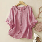 Relaxed Fit Embroidered Ruffle Sleeve Blouse for Women – Stylish Casual Comfort