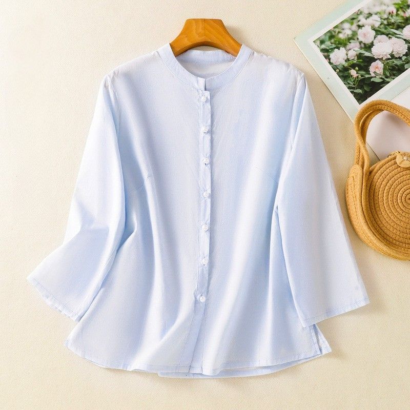 Relaxed Fit Mandarin Collar Blouse for Women – Elegant Comfort & Style