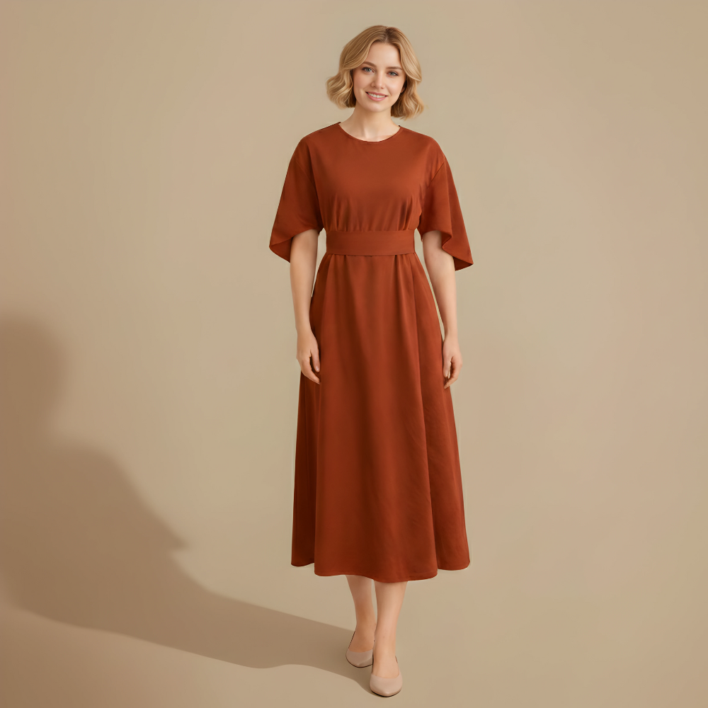 Women’s mid-sleeve dress with waist tie
