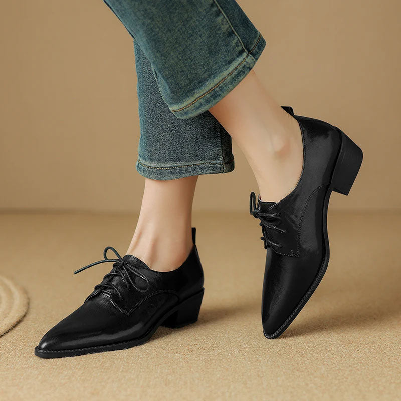 Pointed Leather Block-Heel Shoe