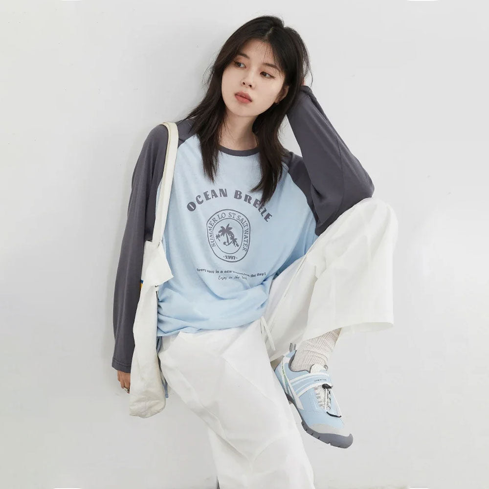 Loose Contrast Letter Print Long-Sleeve T-shirt