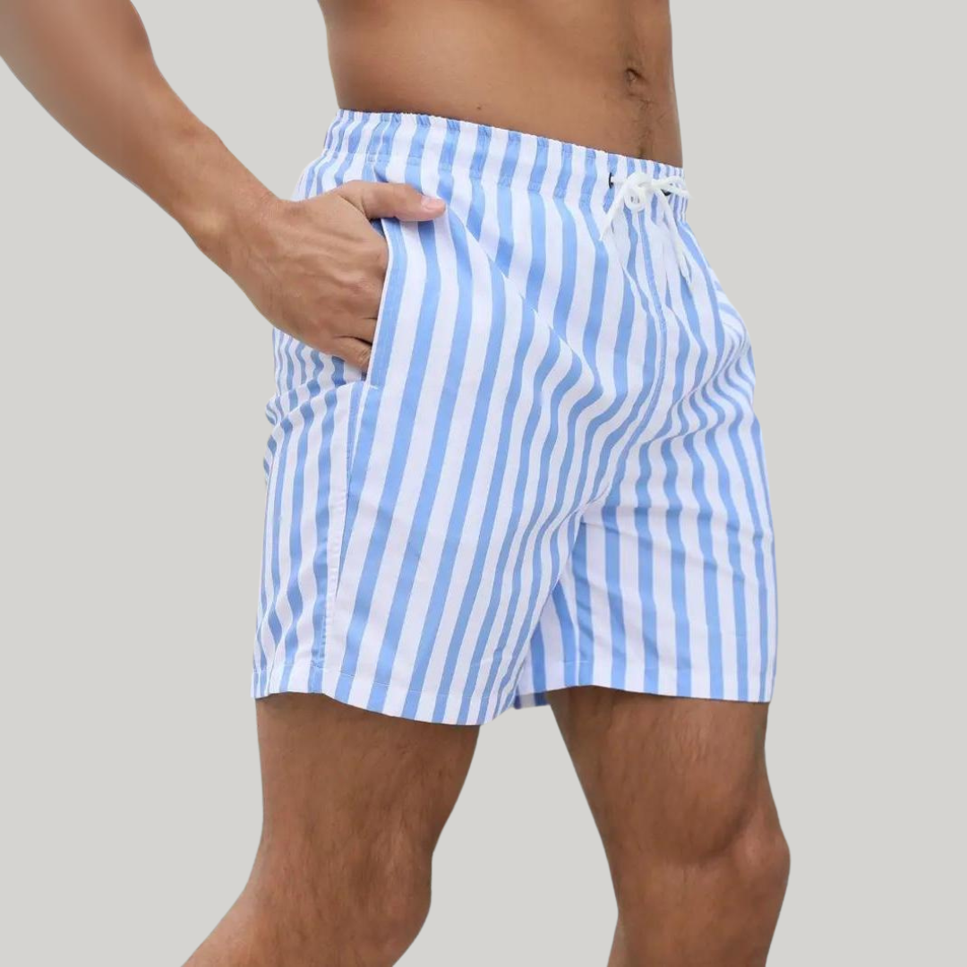 Relaxed Fit Striped Mid-Thigh Swim Shorts for Men – Comfortable & Practical Beachwear
