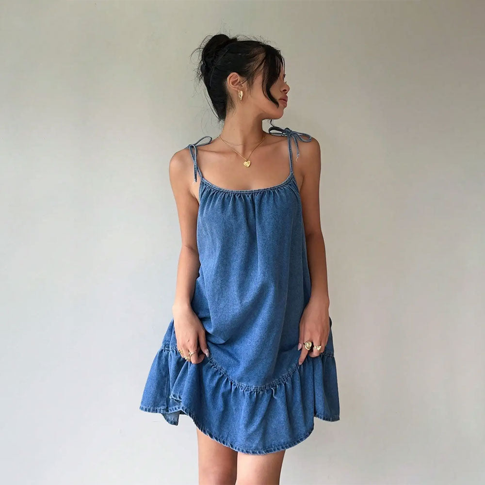 Bandeau Denim Loose Fit Maxi Dress