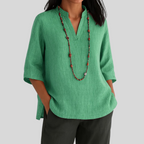 Relaxed Fit Split Neck Blouse for Women – Stylish & Breathable Comfort