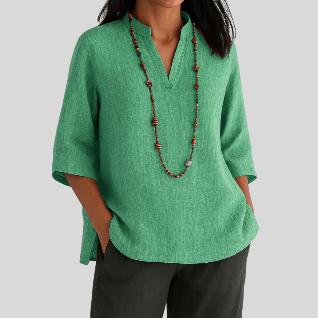 Relaxed Fit Split Neck Blouse for Women – Stylish & Breathable Comfort