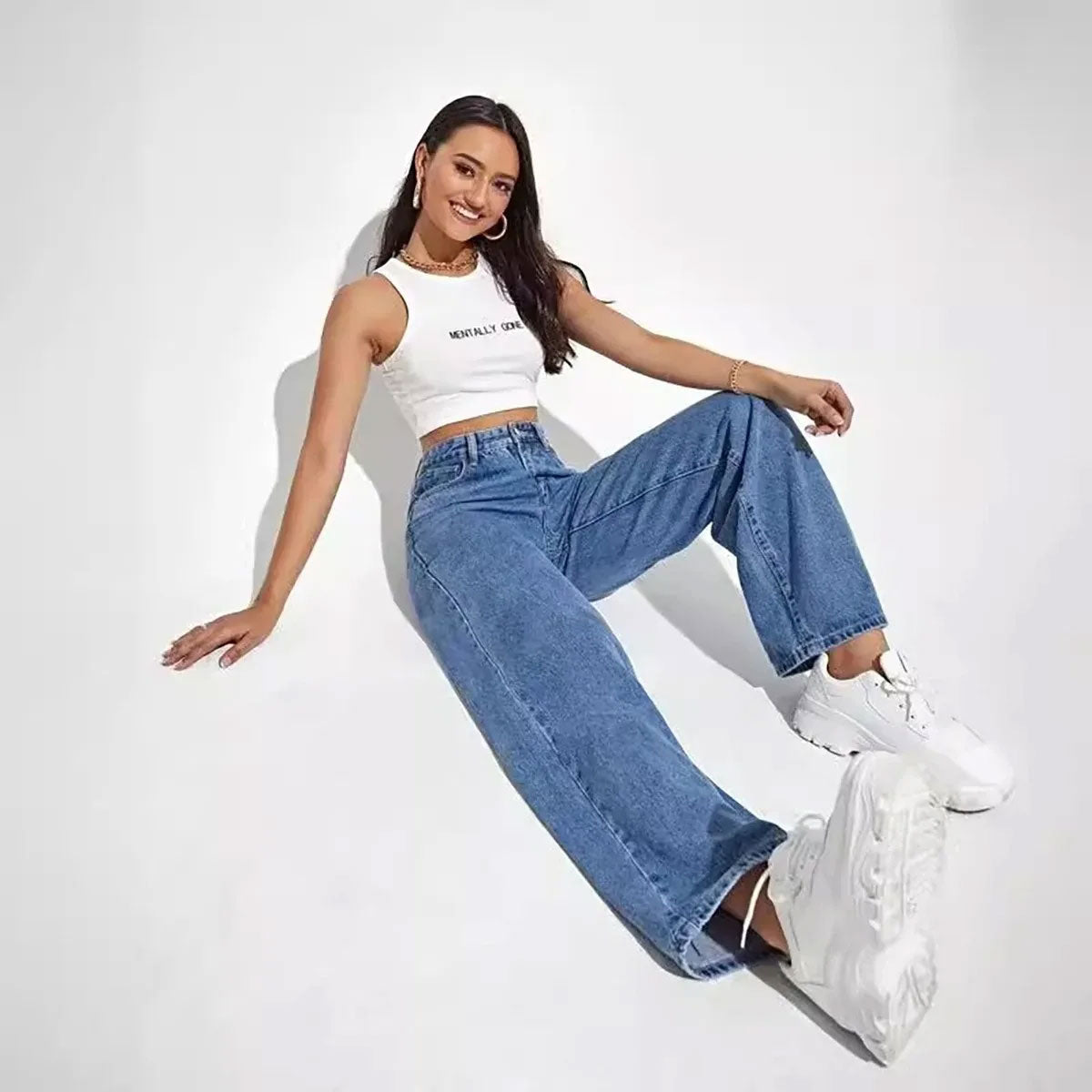 High Waist Baggy Straight Jeans