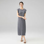 Pleated Spliced Peplum Maxi Dress