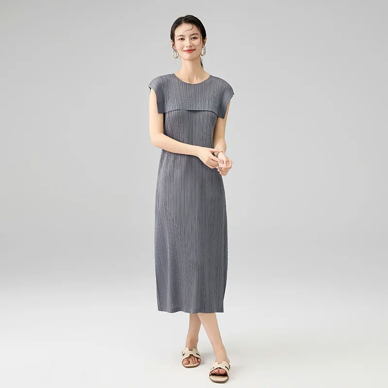 Pleated Spliced Peplum Maxi Dress
