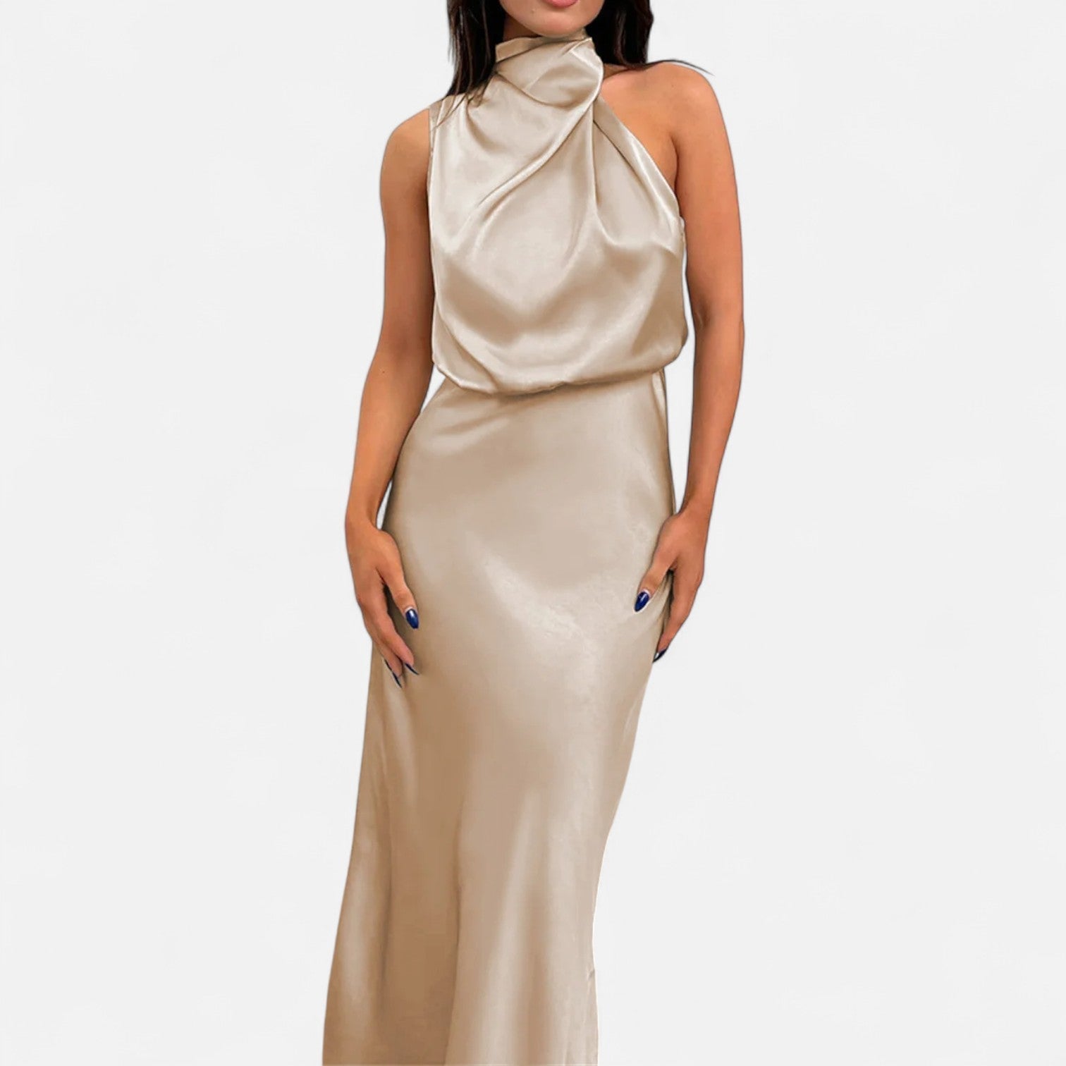Isla Draped Halter Maxi Dress | Sleeveless Solid Dress