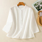 Relaxed Fit Mandarin Collar Blouse for Women – Elegant Comfort & Style