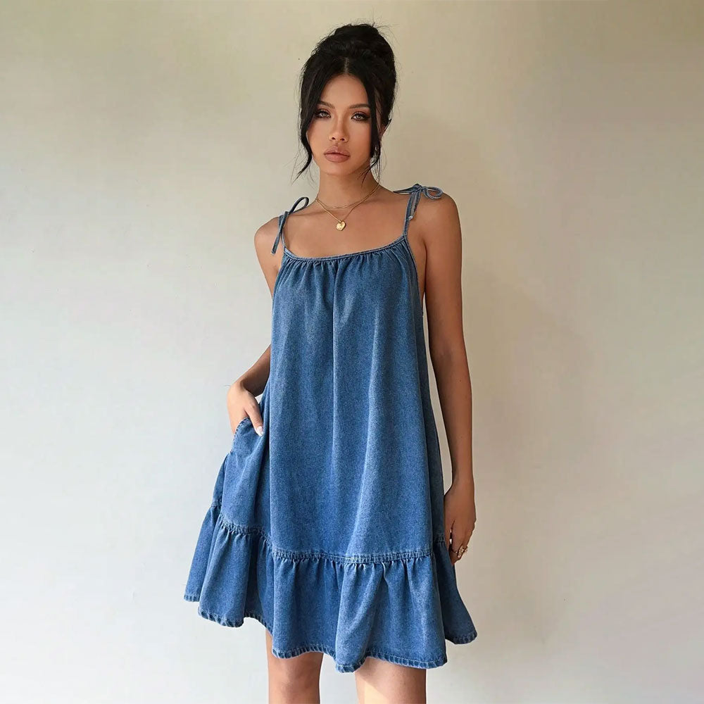 Bandeau Denim Loose Fit Maxi Dress