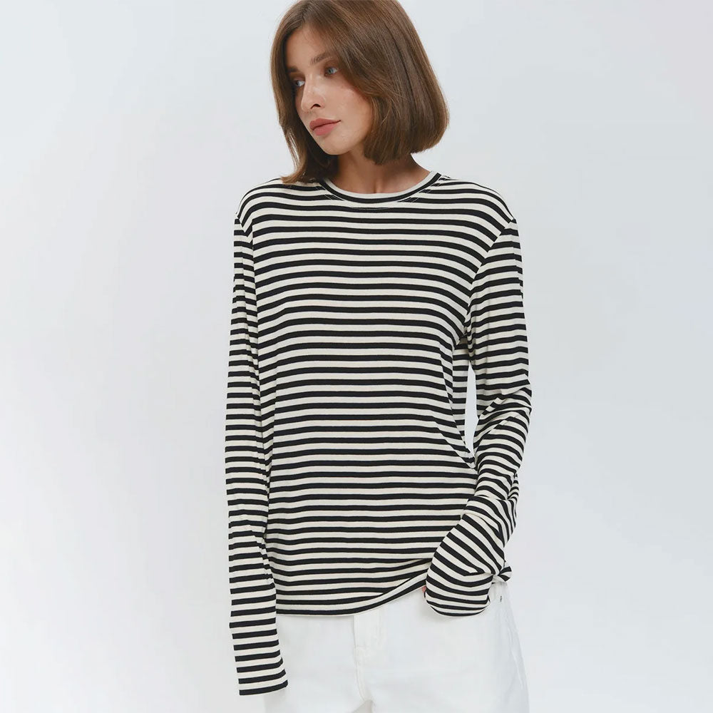 Cotton Striped Round-Neck Long-Sleeve T-Shirt