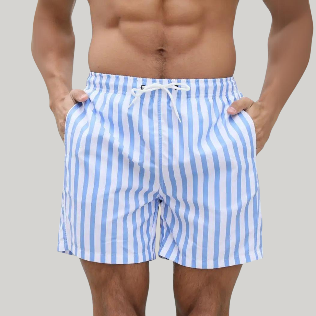 Relaxed Fit Striped Mid-Thigh Swim Shorts for Men – Comfortable & Practical Beachwear