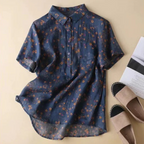 Relaxed Fit Floral Half-Placket Shirt for Women – Casual Comfort & Style