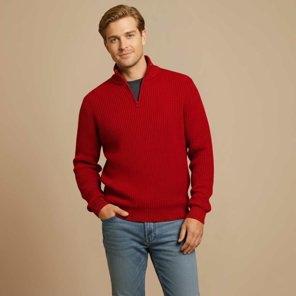 Men’s long sleeve quarter zip fit sweater