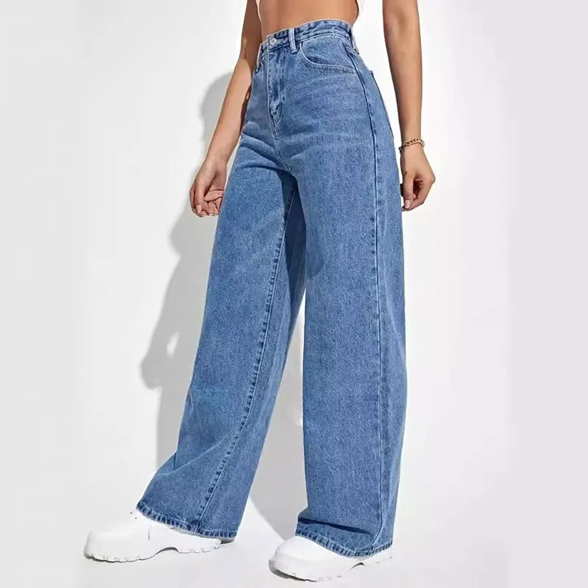 High Waist Baggy Straight Jeans