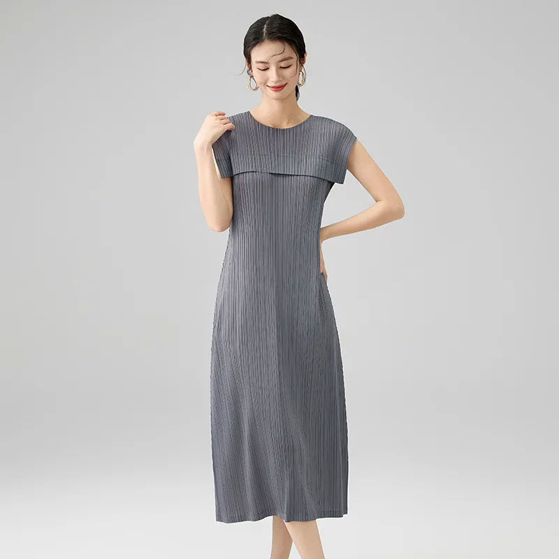 Pleated Spliced Peplum Maxi Dress