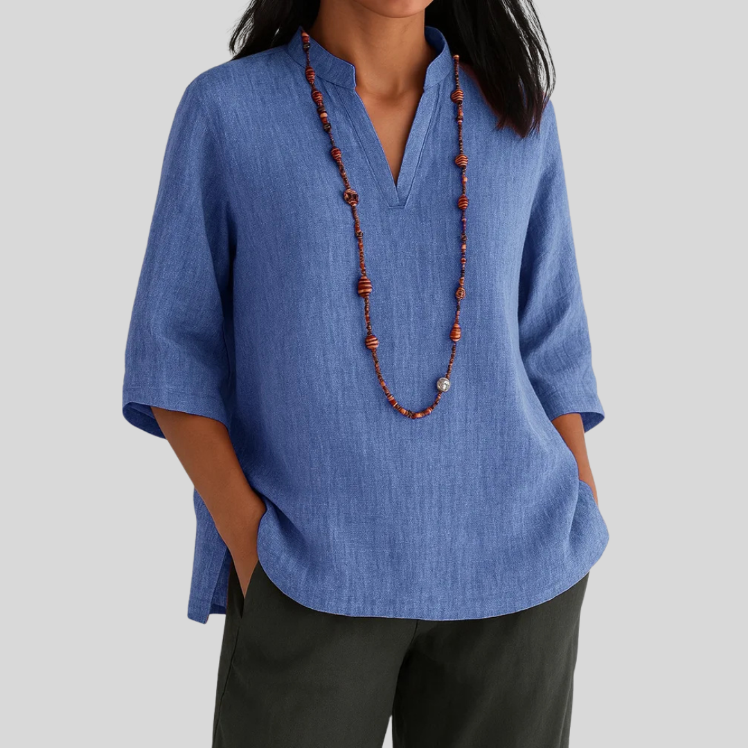 Relaxed Fit Split Neck Blouse for Women – Stylish & Breathable Comfort