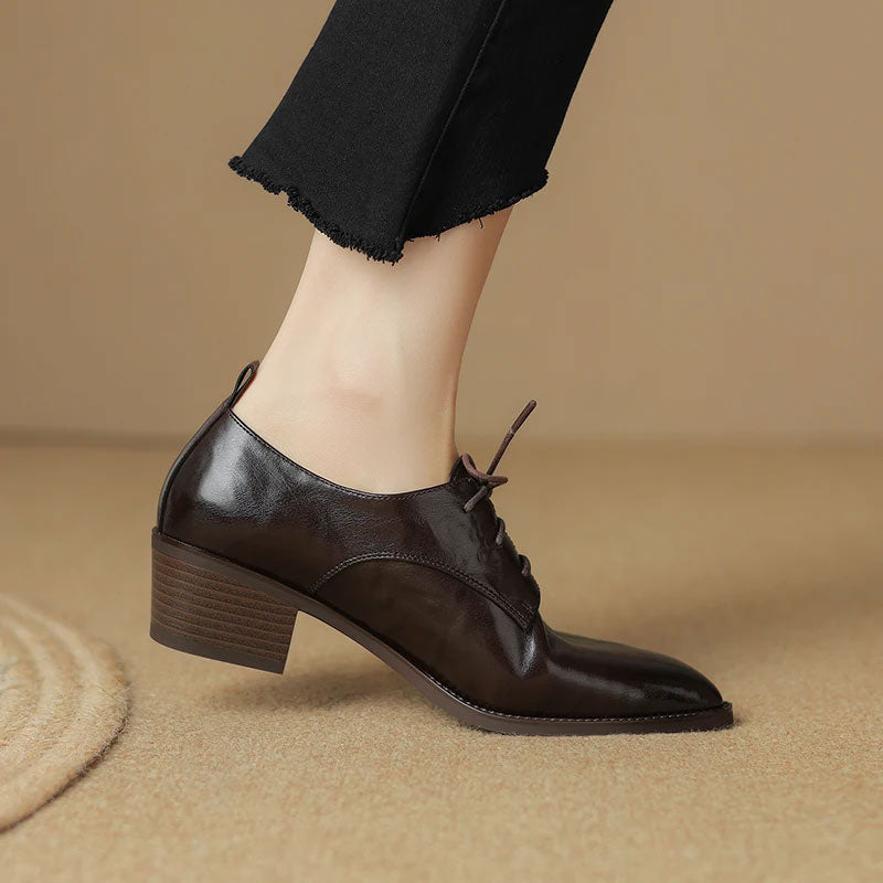 Pointed Leather Block-Heel Shoe