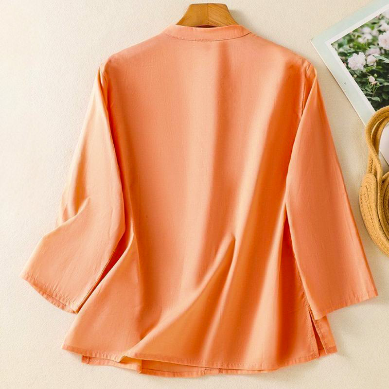Relaxed Fit Mandarin Collar Blouse for Women – Elegant Comfort & Style