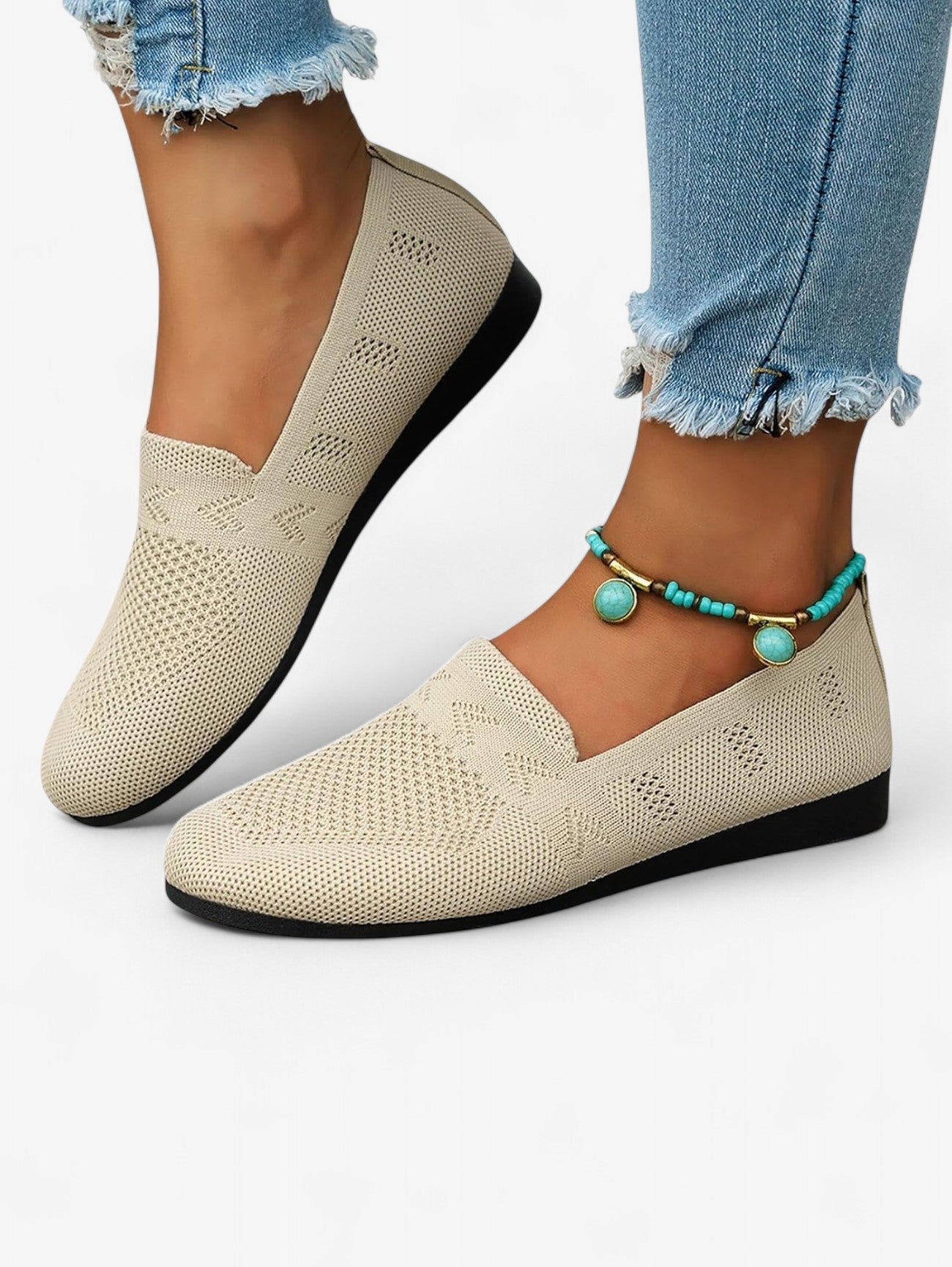 Isla Knit Geometric Flats Loafers | Slip-On Flats Loafers