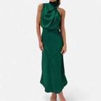 Isla Draped Halter Maxi Dress | Sleeveless Solid Dress