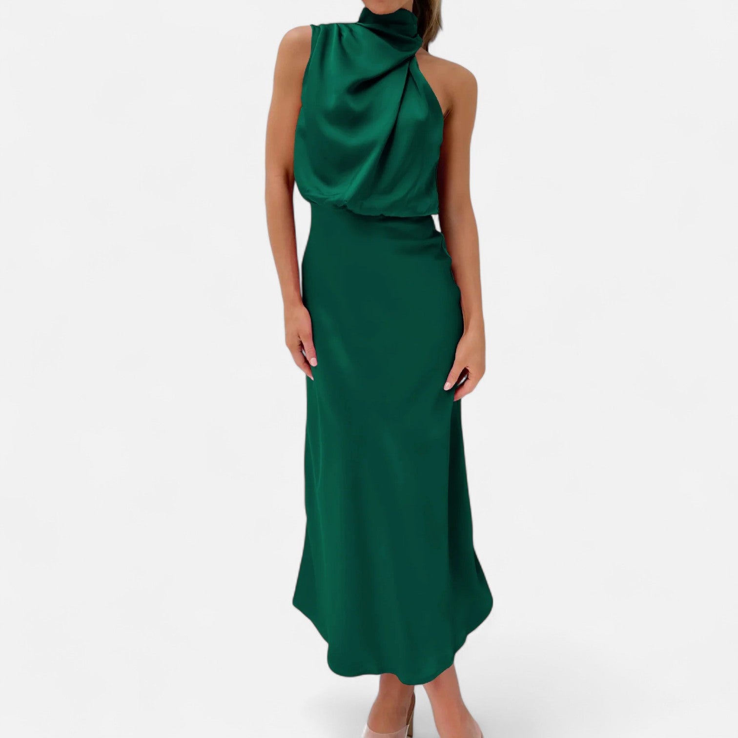 Isla Draped Halter Maxi Dress | Sleeveless Solid Dress