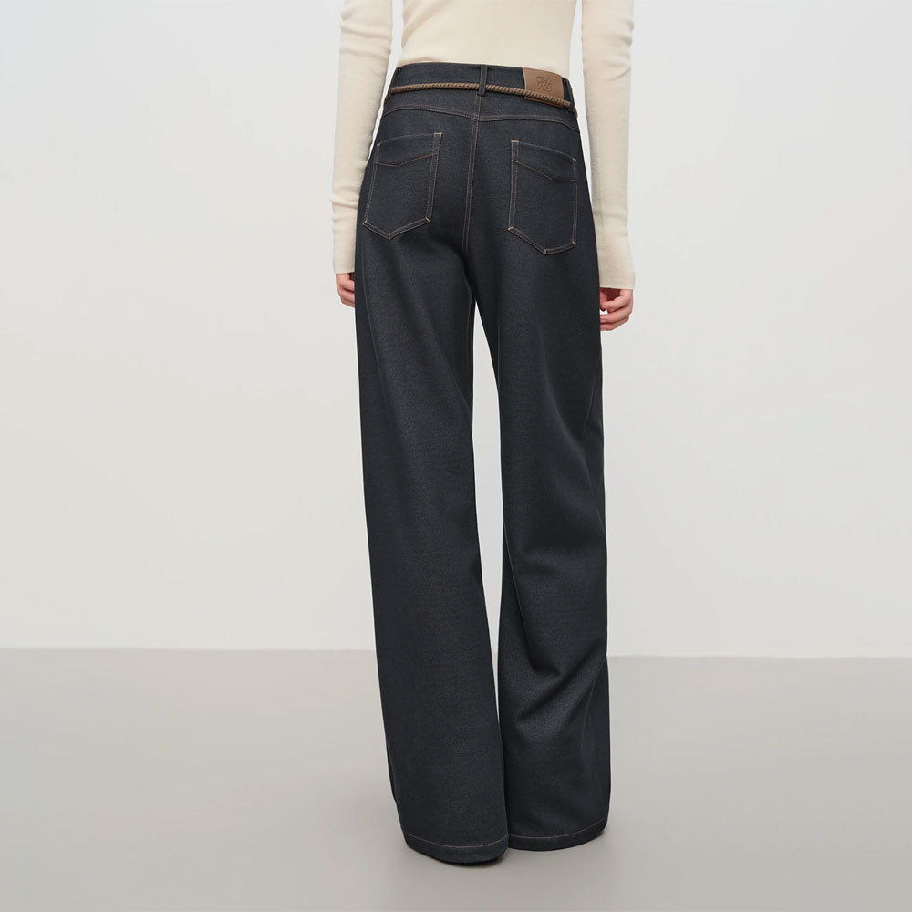Wide-Leg Brushed Straight Jeans