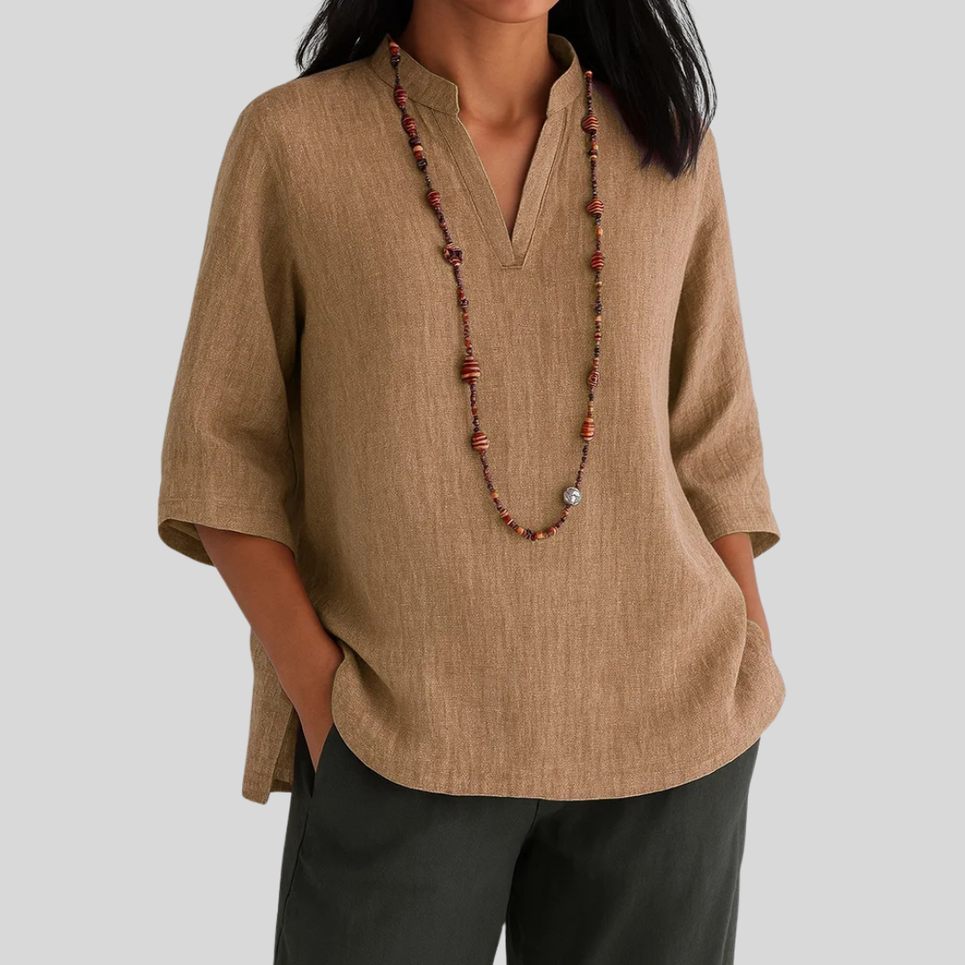 Relaxed Fit Split Neck Blouse for Women – Stylish & Breathable Comfort