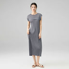 Pleated Spliced Peplum Maxi Dress
