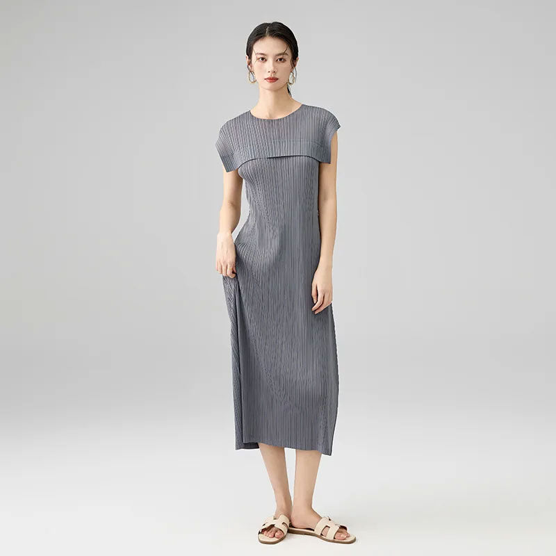Pleated Spliced Peplum Maxi Dress