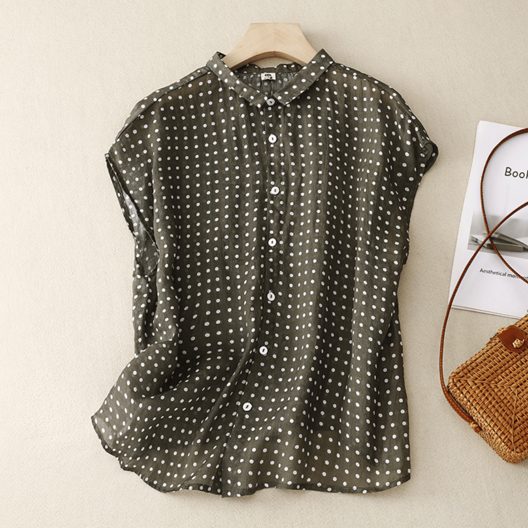 Relaxed Fit Collared Polka Dot Blouse for Women – Casual Stylish Comfort