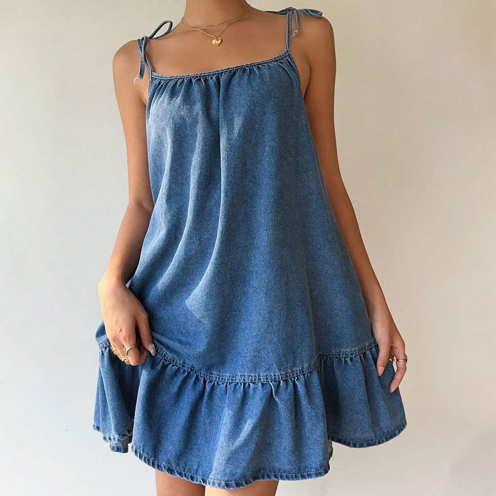 Bandeau Denim Loose Fit Maxi Dress