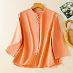 Relaxed Fit Mandarin Collar Blouse for Women – Elegant Comfort & Style
