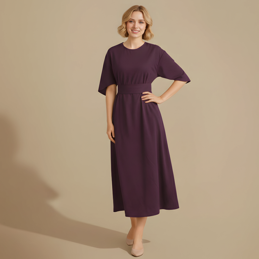 Women’s mid-sleeve dress with waist tie