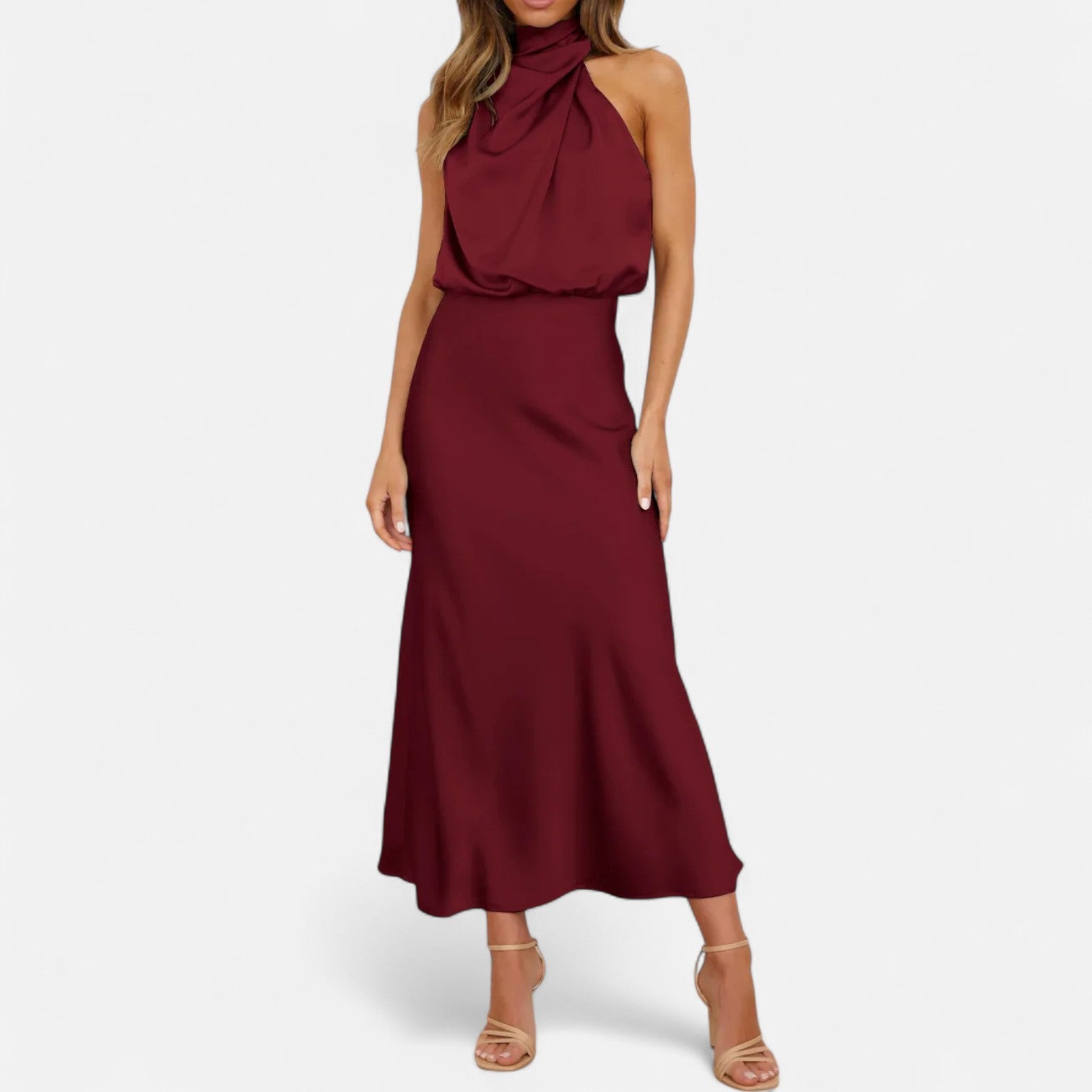 Isla Draped Halter Maxi Dress | Sleeveless Solid Dress