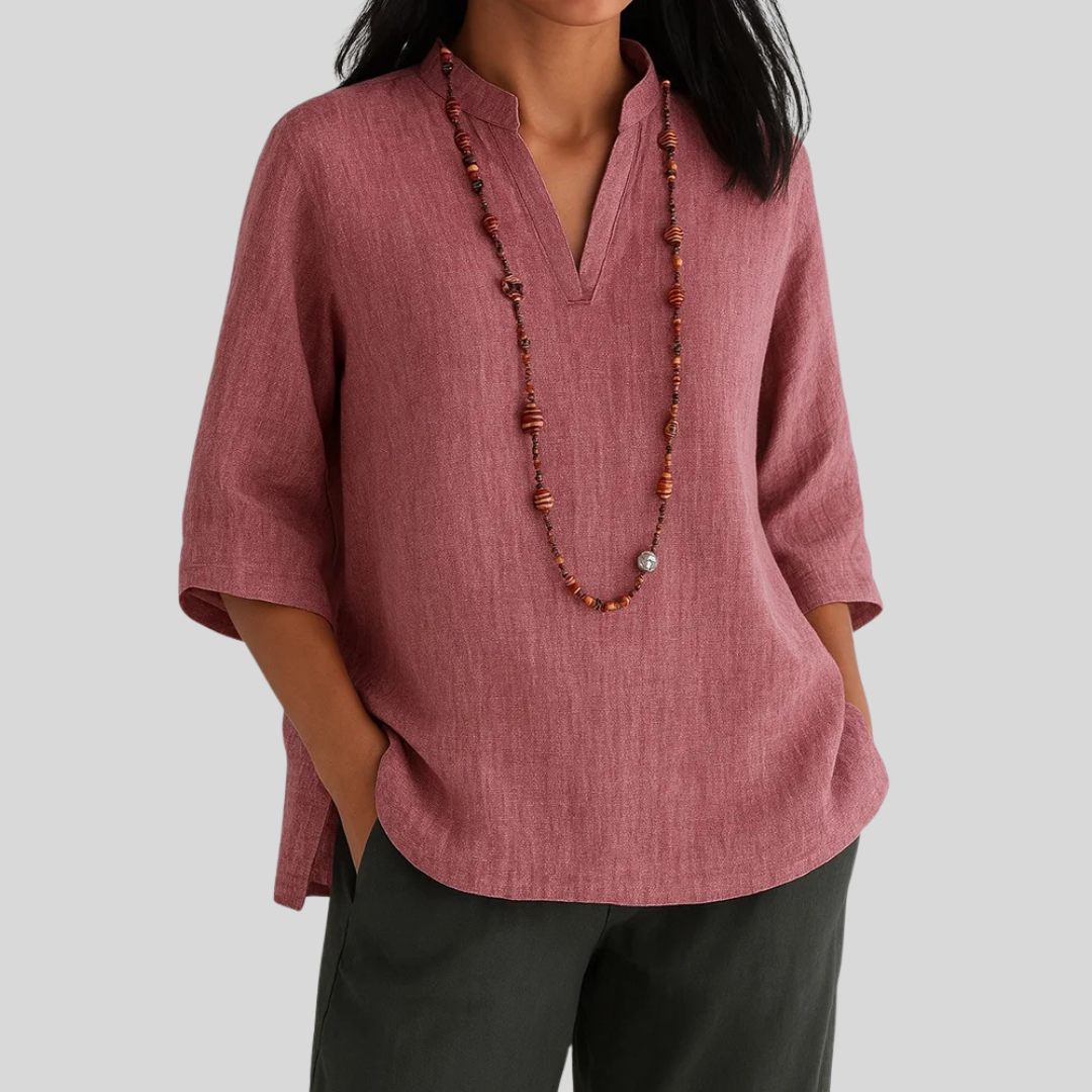 Relaxed Fit Split Neck Blouse for Women – Stylish & Breathable Comfort