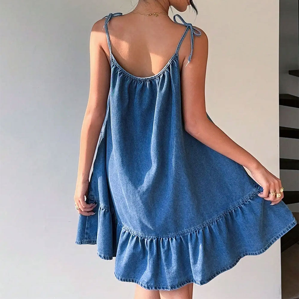 Bandeau Denim Loose Fit Maxi Dress