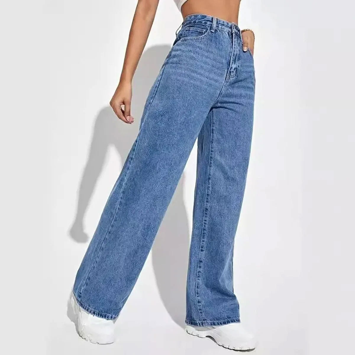 High Waist Baggy Straight Jeans