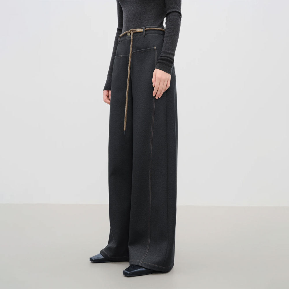 Wide-Leg Brushed Straight Jeans